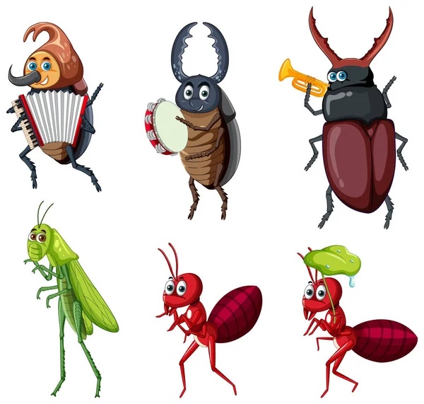 Set Von Verschiedenen Insekten Und Käfern Cartoon Stil Illustration — Stockvektor