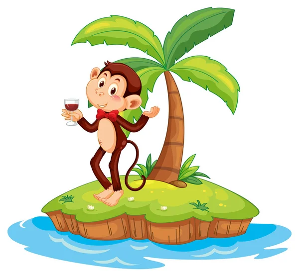 Małpa Trzymająca Kieliszek Wina Odizolowanej Ilustracji Wyspy Grafika Wektorowa