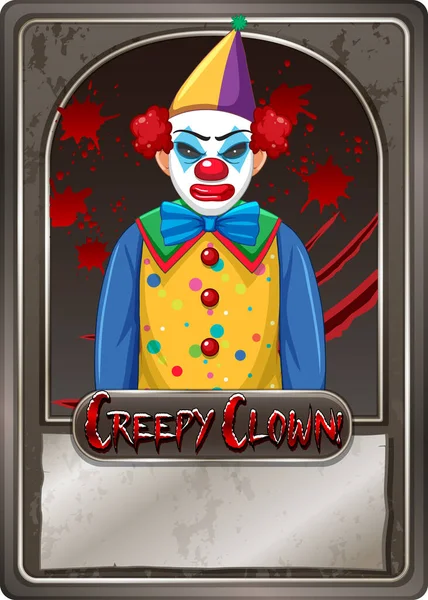 Creepy Clown Character Game Card Template Illustration — Stock Vector