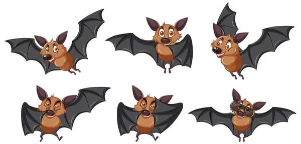 Conjunto Diferentes Morcegos Bonitos Ilustração Estilo Cartoon —  Vetores de Stock