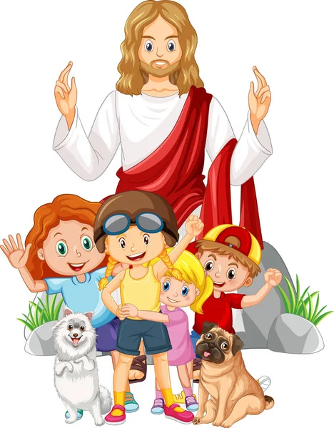 Jesús Los Niños Sobre Fondo Blanco Ilustración — Vector de stock