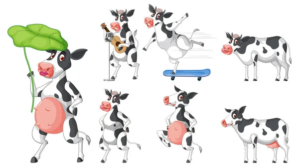 Conjunto Diferentes Vacas Lecheras Ilustración Estilo Dibujos Animados — Vector de stock