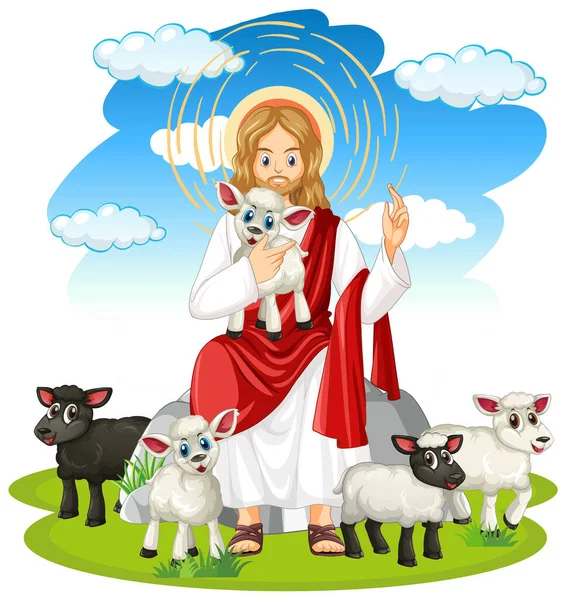 Jesus Animals Cartoon Style Illustration — Stock Vector