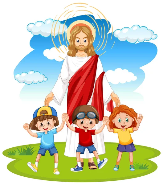 Иисус Дети Белом Фоне — стоковый вектор