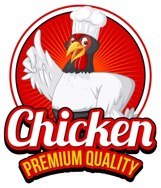 Banner Calidad Premium Pollo Con Ilustración Personajes Dibujos Animados Chef — Vector de stock