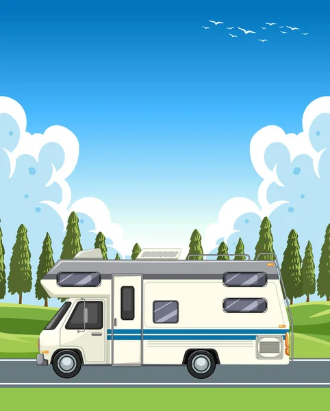 Concept Voyage Vacances Avec Illustration Camping Car — Image vectorielle