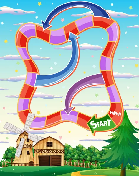 Snake Ladders Game Template Farm Theme Illustration — Stock Vector