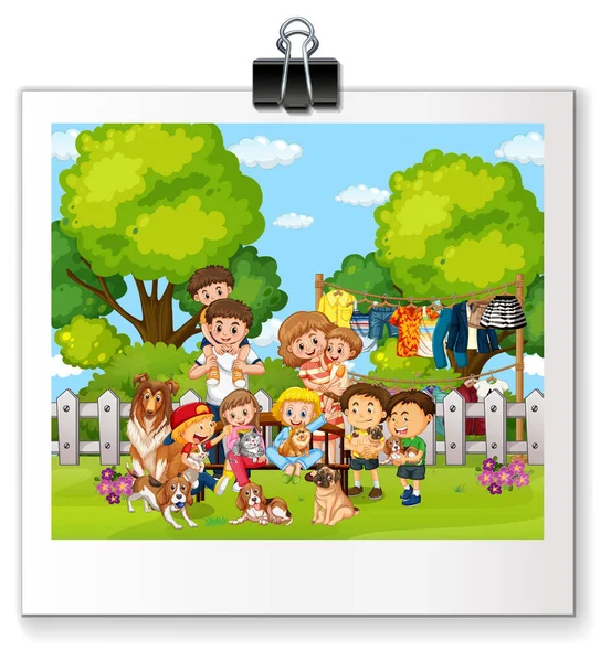 Cartoon Foto Famiglia Isolato Sfondo Bianco Illustrazione — Vettoriale Stock