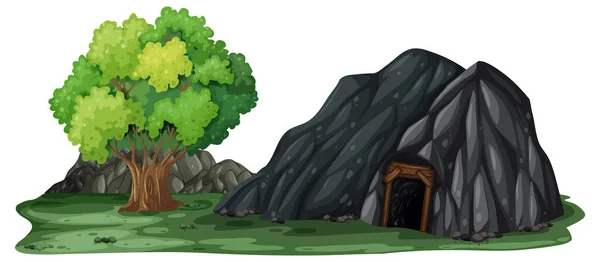 Paisaje Aislado Con Ilustración Cueva Piedra — Archivo Imágenes Vectoriales