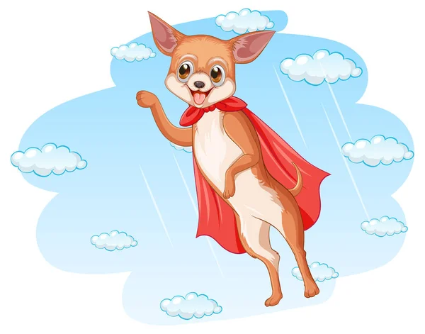 Dog Red Cape Flying Sky Illustration — Stock Vector