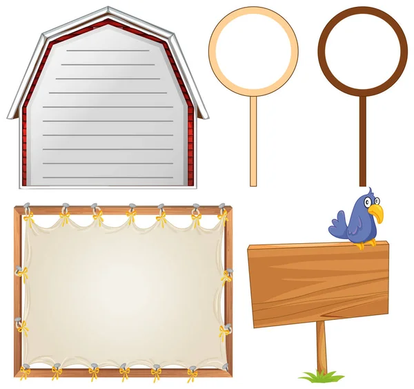 Set Von Hölzernen Zeichen Banner Illustration — Stockvektor