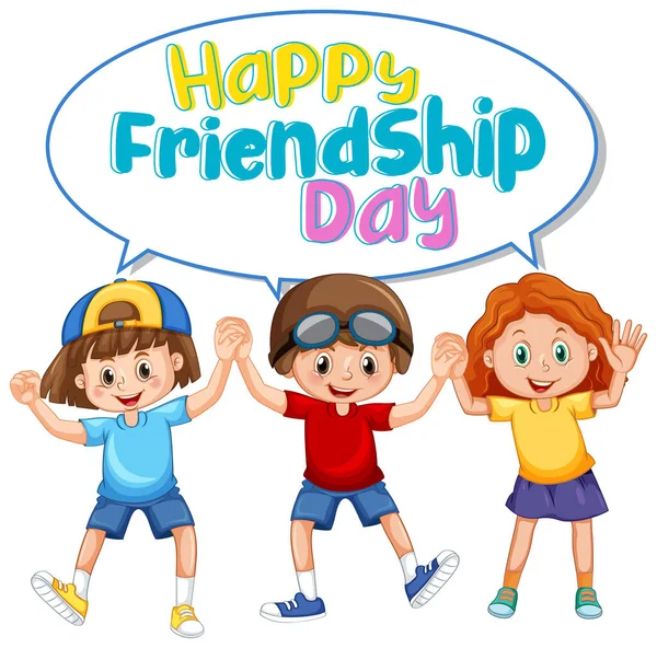 Szczęśliwego Dnia Przyjaźni Trójką Szczęśliwych Dzieci Ilustracja — Wektor stockowy