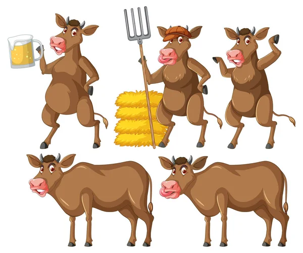 Conjunto Diferentes Vacas Lindas Ilustración Estilo Dibujos Animados — Vector de stock