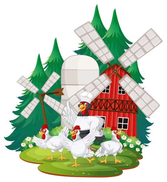 Isolated Scene Group Chickens Cartoon Style Illustration — Stock Vector