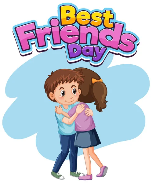 Best Friends Day Logo Banner Kids Friend Hugging Together Illustration — Stock Vector