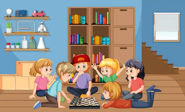 Gyerekek Játszanak Szobában Illusztráció — Stock Vector