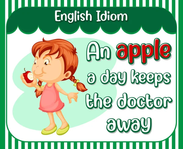 English Idiom Apple Day Keeps Doctor Away Illustration — 图库矢量图片