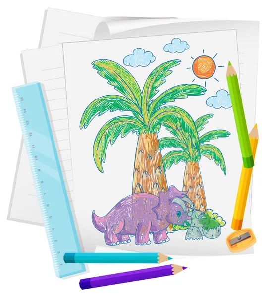 Una Carta Con Disegno Schizzo Doodle Con Illustrazione Colori Matite — Vettoriale Stock