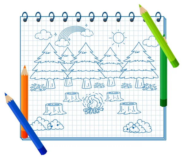 Notebook Doodle Sketch Design Colour Pencils Illustration — Stock Vector