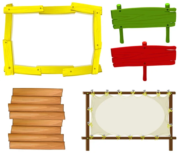 Set Von Hölzernen Zeichen Banner Illustration — Stockvektor