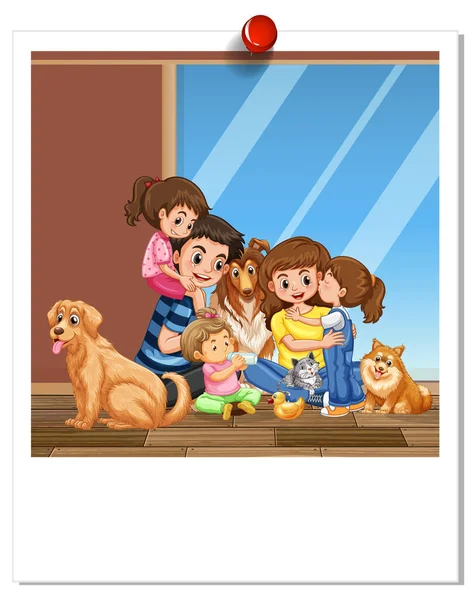 Photo Famille Heureuse Dans Illustration Style Dessin Animé — Image vectorielle
