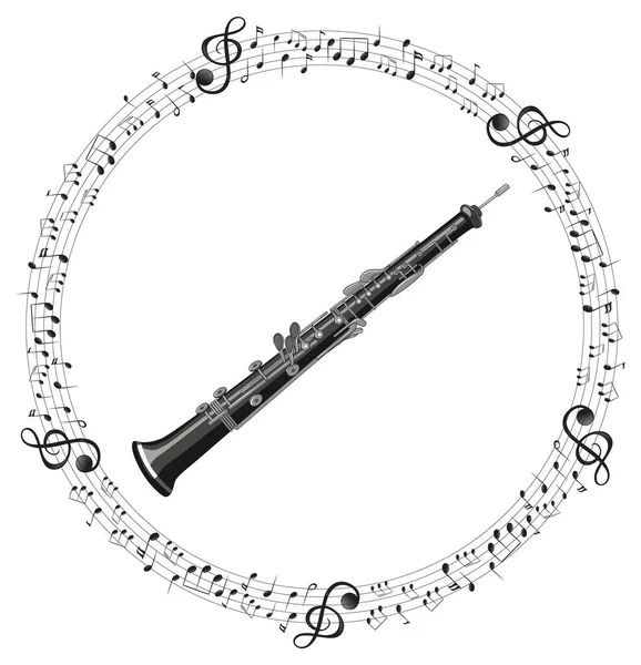 Une Clarinette Avec Des Notes Musicales Sur Fond Blanc Illustration — Image vectorielle