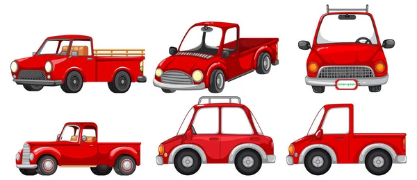 Set Diverse Auto Rosse Stile Cartone Animato Illustrazione — Vettoriale Stock