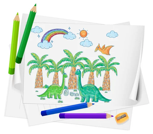 Una Carta Con Disegno Schizzo Doodle Con Illustrazione Colori Matite — Vettoriale Stock