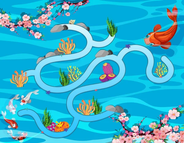 Onderwater Doolhof Spel Template Voor Kleuterschool Kinderen Illustratie — Stockvector
