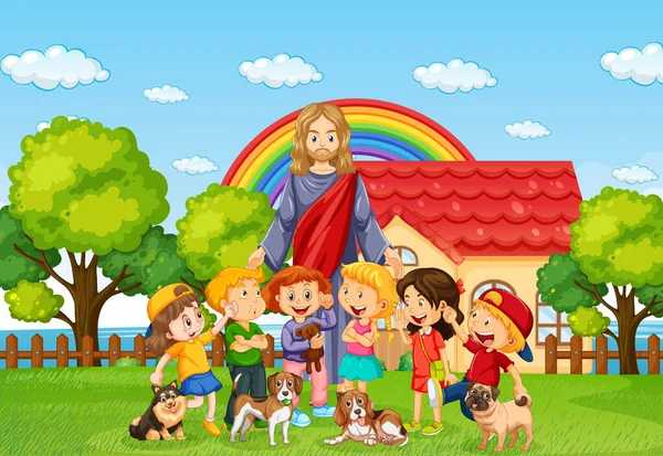 Gesù Bambini Parco Illustrazione — Vettoriale Stock