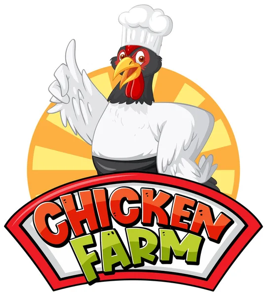 Chicken Chef Cartoon Figur Mit Hühnerfarm Banner Illustration — Stockvektor