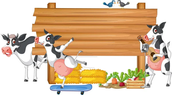 Vaca Com Banner Madeira Ilustração — Vetor de Stock
