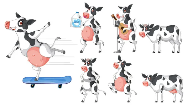 Conjunto Diferentes Vacas Leiteiras Desenho Animado Ilustração Estilo — Vetor de Stock