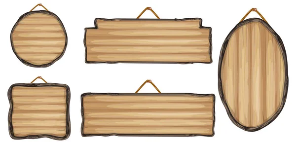 Set Cartelli Legno Illustrazione Banner — Vettoriale Stock