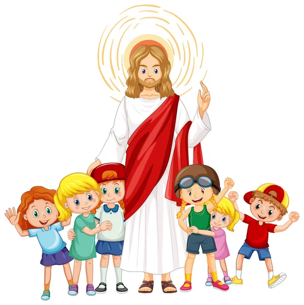 Jesus Children White Background Illustration — Stock Vector