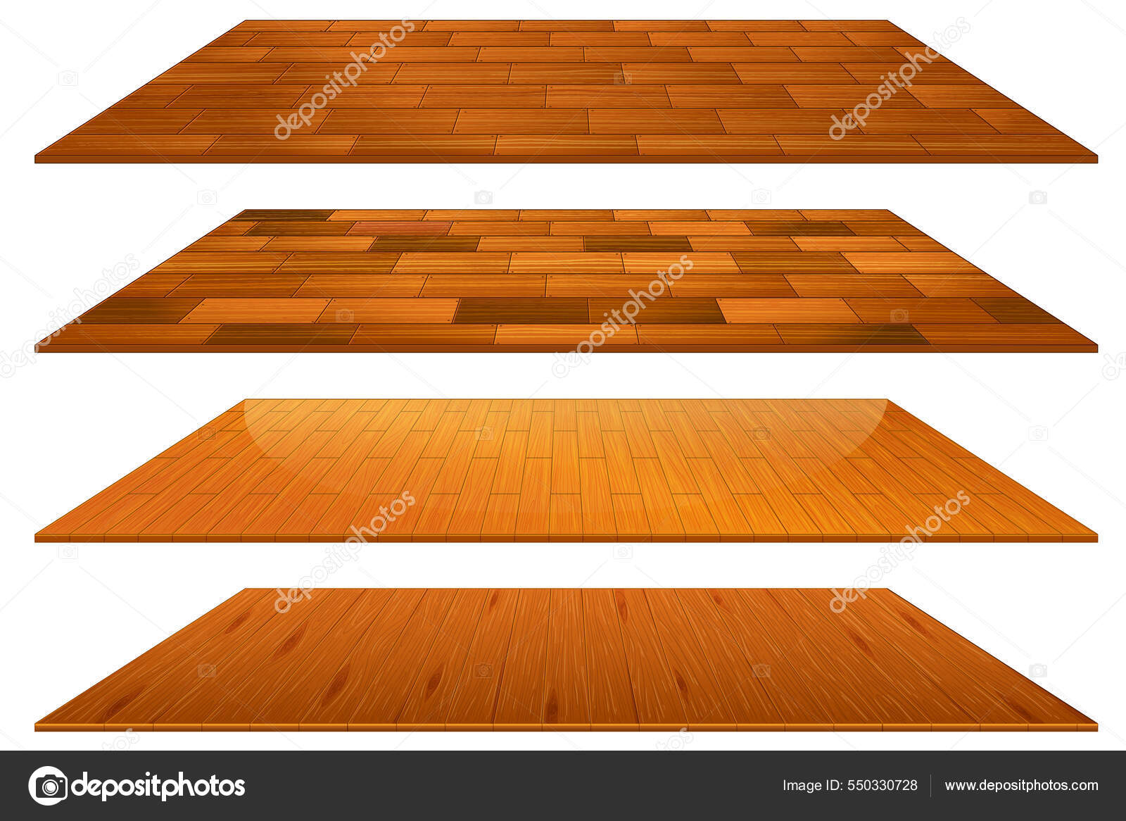 Set Different Brown Wooden Floor Tiles Isolated White Background