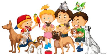 Çizgi filmlerde köpekleriyle oynayan çocuklar