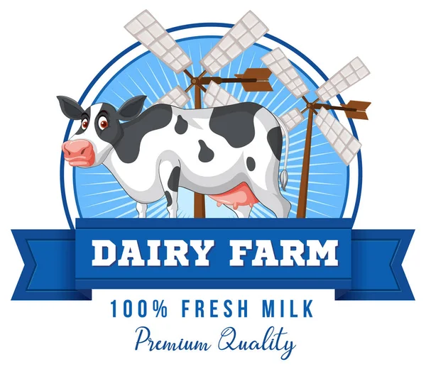 Cow Dairy Farm Label Illustration — Stock Vector
