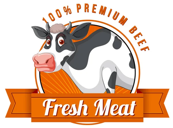 Cow Fresh Meat Label Illustration — Stock Vector