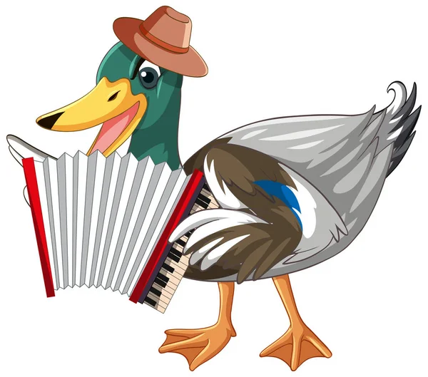 小鸭在白色地面上弹奏手风琴 — 图库矢量图片