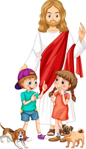 Jesus Children White Background Illustration — Stock Vector