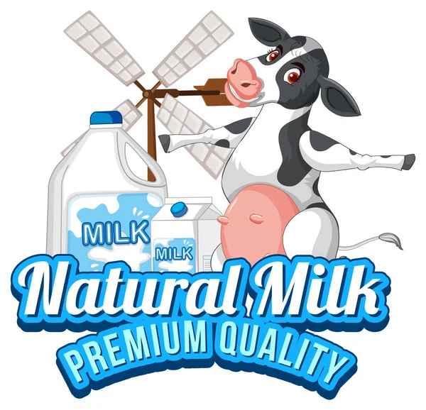 Корова Рисунком Натурального Молока — стоковый вектор