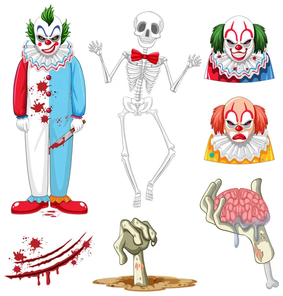 Conjunto Caracteres Halloween Sobre Fundo Branco Ilustração —  Vetores de Stock