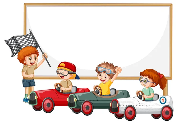 Vereinzelte Holzfahne Mit Kinderillustration — Stockvektor