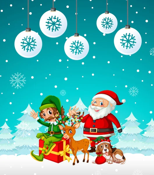 Design Cartaz Natal Com Papai Noel Amigos Ilustração —  Vetores de Stock