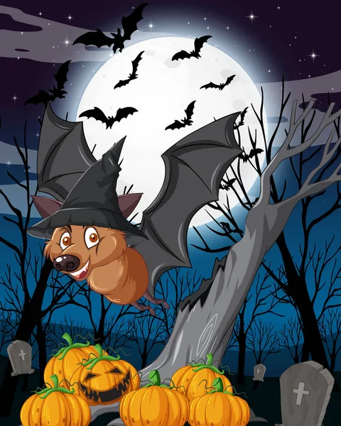 Halloween Noc Scena Grupą Nietoperzy Ilustracja — Wektor stockowy