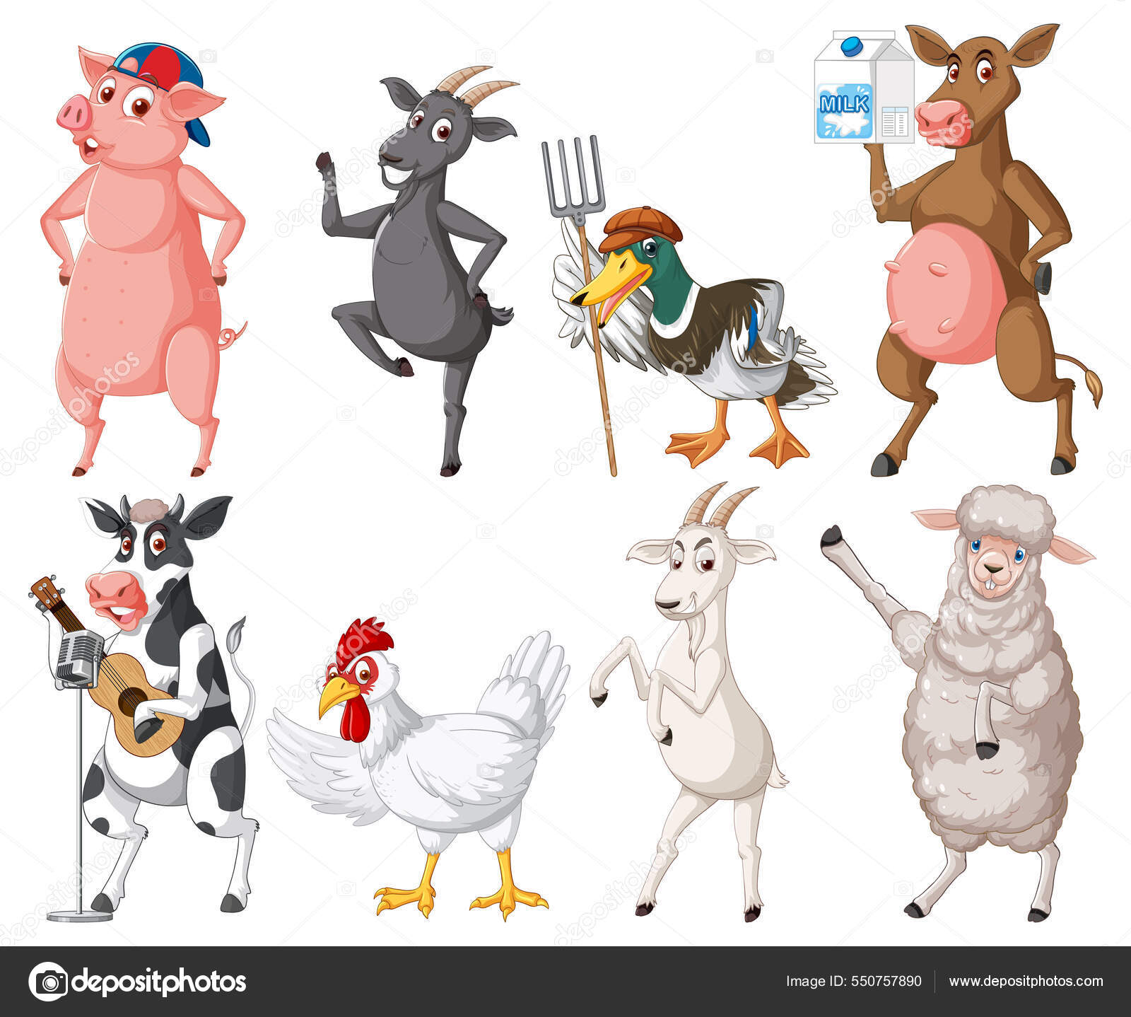 Diferentes Animales Granja Ilustración Personajes Dibujos Animados vector, gráfico vectorial © interactimages imagen #550757890 Diferentes Animales Granja Ilustración Personajes Dibujos Animados vector, gráfico vectorial © interactimages imagen #550757890