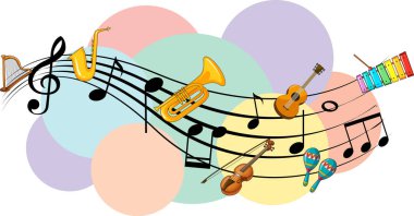 Beyaz arkaplan illüstrasyonunda notaları olan müzik aracı