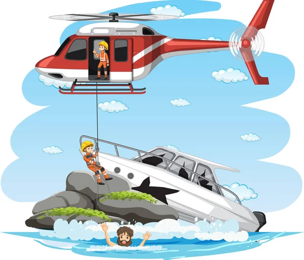 Island Scene Rescue Cartoon Style Illustration — Stock Vector