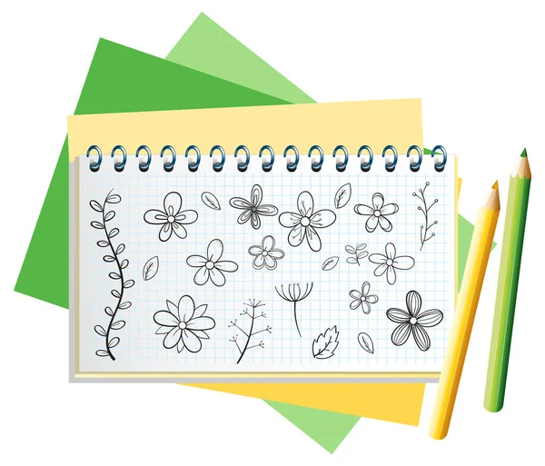 Handgetekende Doodle Pictogrammen Notebook Pagina Illustratie — Stockvector